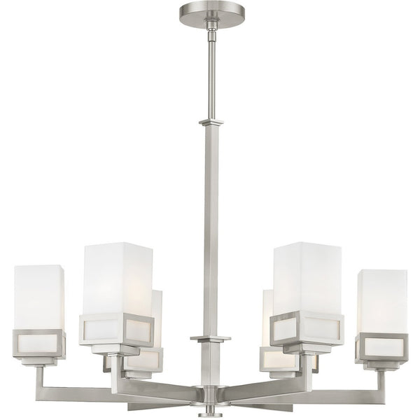 HomeRoots Six Light Dimmable Chandelier – Modern Industrial Design with Cylinder Shades for Elegant Ambiance 687148