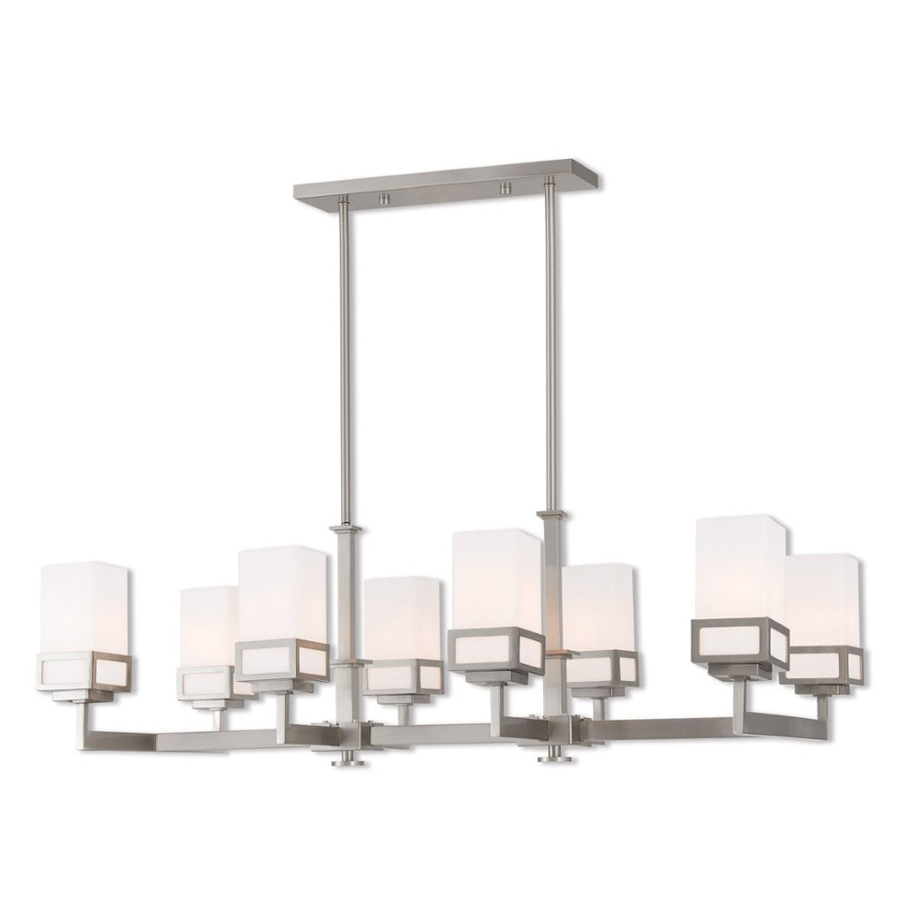 HomeRoots Eight Light Dimmable Chandelier with Sleek Cylinder Shades for Modern Ambiance in Any Space 687149