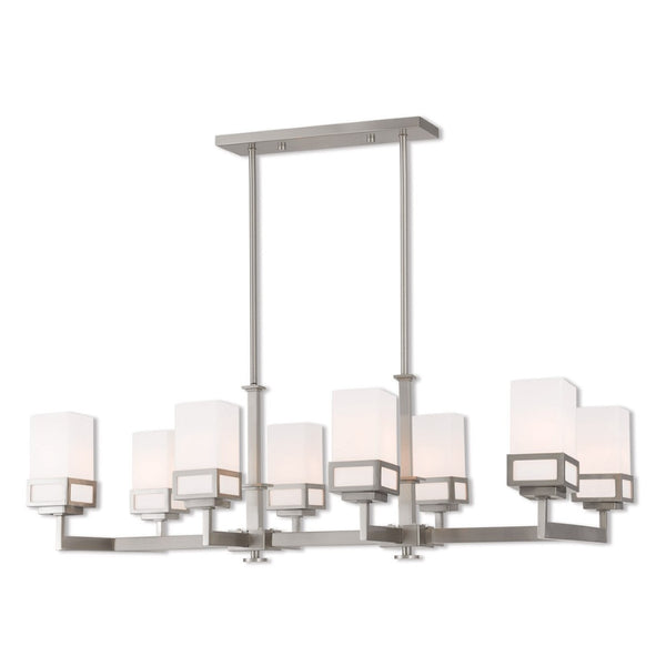 HomeRoots Eight Light Dimmable Chandelier with Sleek Cylinder Shades for Modern Ambiance in Any Space 687149