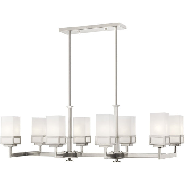 HomeRoots Eight Light Dimmable Chandelier with Sleek Cylinder Shades for Modern Ambiance in Any Space 687149