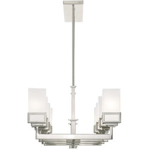 HomeRoots Eight Light Dimmable Chandelier with Sleek Cylinder Shades for Modern Ambiance in Any Space 687149