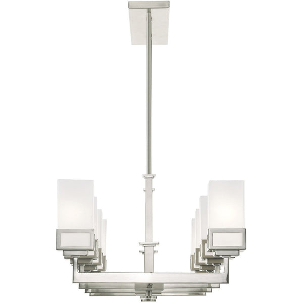 HomeRoots Eight Light Dimmable Chandelier with Sleek Cylinder Shades for Modern Ambiance in Any Space 687149