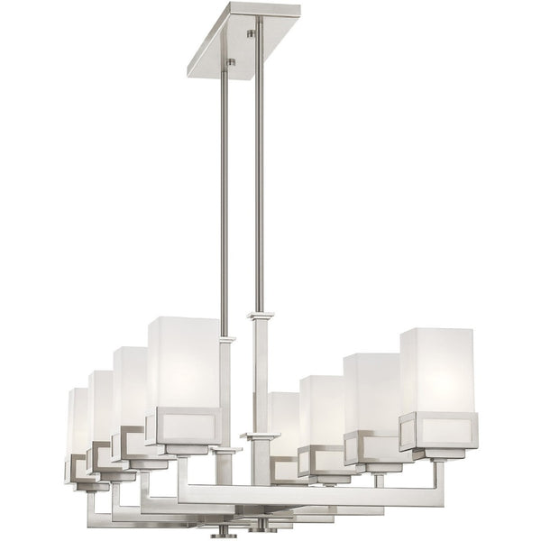 HomeRoots Eight Light Dimmable Chandelier with Sleek Cylinder Shades for Modern Ambiance in Any Space 687149