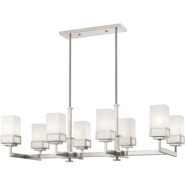 HomeRoots Eight Light Dimmable Chandelier with Sleek Cylinder Shades for Modern Ambiance in Any Space 687149