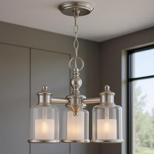 HomeRoots Three Modern Dimmable Chandelier with Sleek Cylindrical Shades for Versatile Home Illumination 687152
