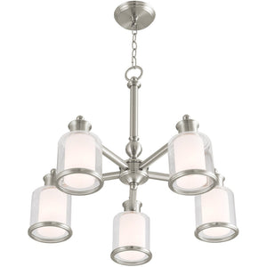HomeRoots Nickel Five-Light Dimmable Chandelier with Stylish Opal Shades - Modern Illumination for Any Room 687153