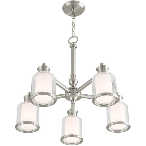 HomeRoots Nickel Five-Light Dimmable Chandelier with Stylish Opal Shades - Modern Illumination for Any Room 687153