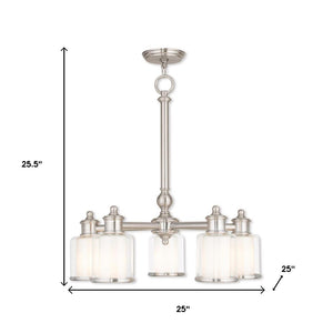 HomeRoots Nickel Five-Light Dimmable Chandelier with Stylish Opal Shades - Modern Illumination for Any Room 687153