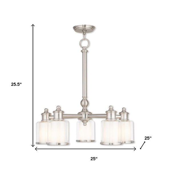 HomeRoots Nickel Five-Light Dimmable Chandelier with Stylish Opal Shades - Modern Illumination for Any Room 687153