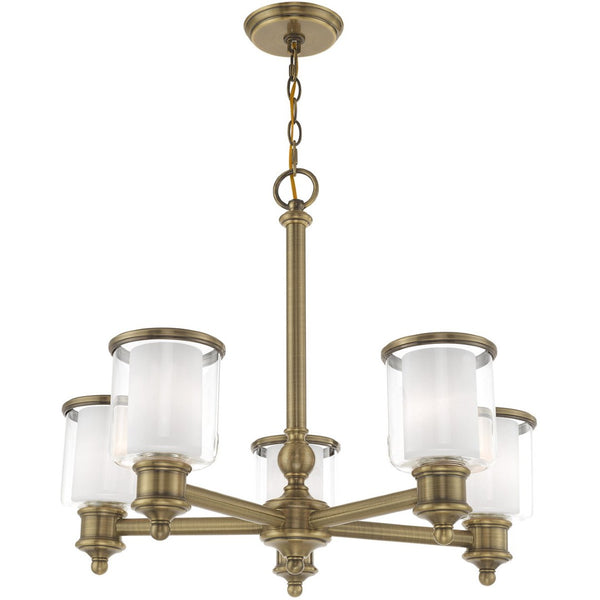 HomeRoots Five Light Dimmable Chandelier with Modern Cylindrical Shades for Elegant Home Illumination 687154