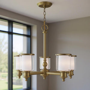 HomeRoots Five Light Dimmable Chandelier with Modern Cylindrical Shades for Elegant Home Illumination 687154
