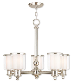 HomeRoots Five Light Dimmable Chandelier - Modern Cylinder Shades in Durable Steel for Any Room Ambiance 687155