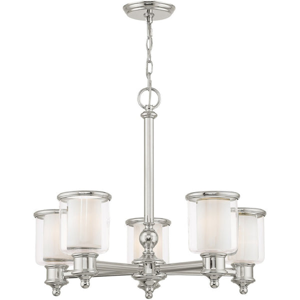 HomeRoots Five Light Dimmable Chandelier - Modern Cylinder Shades in Durable Steel for Any Room Ambiance 687155