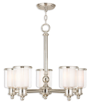 HomeRoots Five Light Dimmable Chandelier - Modern Cylinder Shades in Durable Steel for Any Room Ambiance 687155