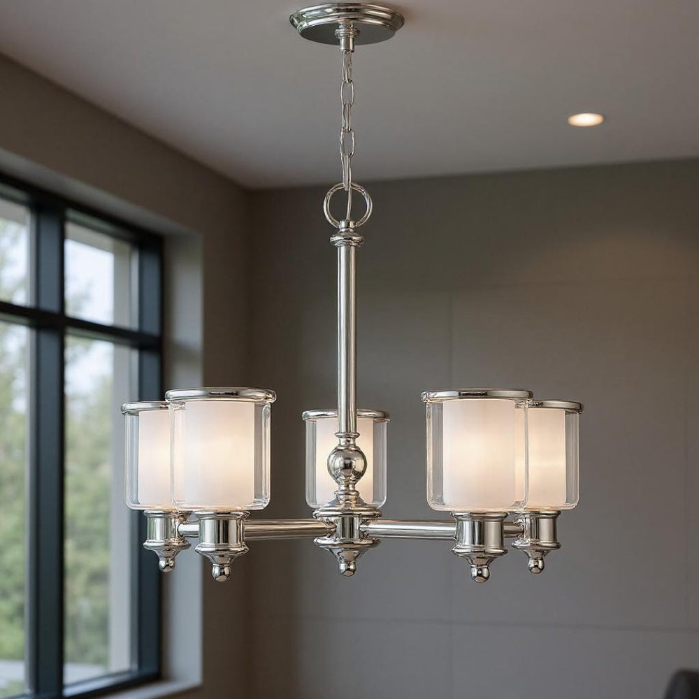 HomeRoots Five Light Dimmable Chandelier - Modern Cylinder Shades in Durable Steel for Any Room Ambiance 687155