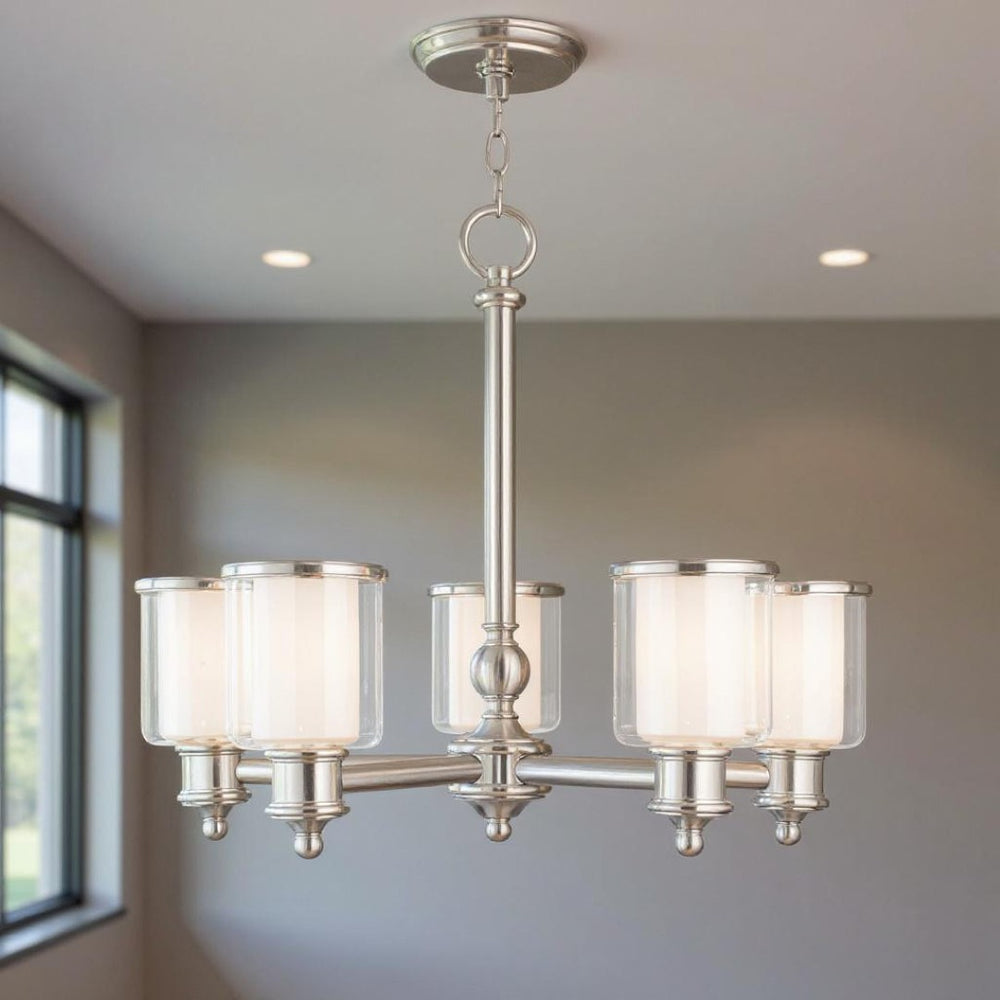 HomeRoots Five Light Dimmable Chandelier - Modern Cylindrical Steel Shades for Elegant Ambiance & Style 687156
