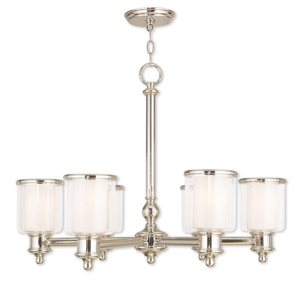 HomeRoots Nickel Six-Light Dimmable Chandelier – Stylish Metal Design with Clear & Opal Shades for Any Room 687157