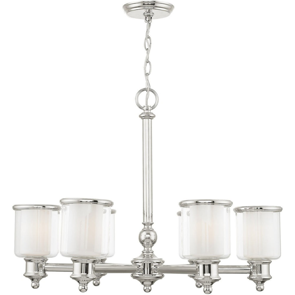 HomeRoots Nickel Six-Light Dimmable Chandelier – Stylish Metal Design with Clear & Opal Shades for Any Room 687157