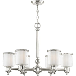 HomeRoots Nickel Six-Light Dimmable Chandelier – Stylish Metal Design with Clear & Opal Shades for Any Room 687157