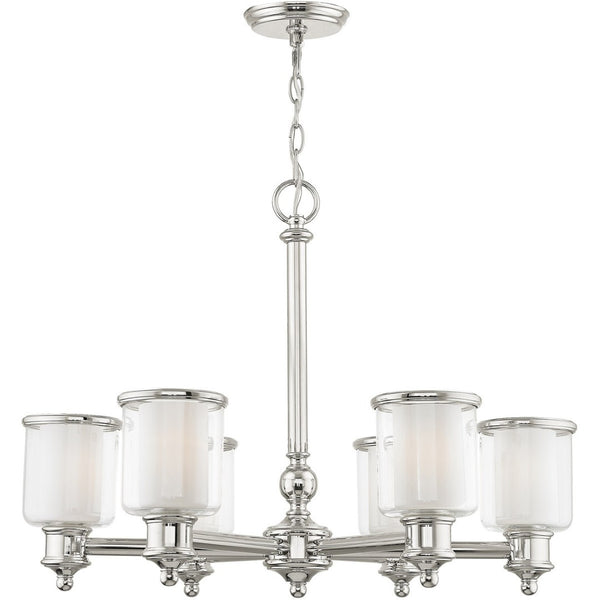 HomeRoots Nickel Six-Light Dimmable Chandelier – Stylish Metal Design with Clear & Opal Shades for Any Room 687157