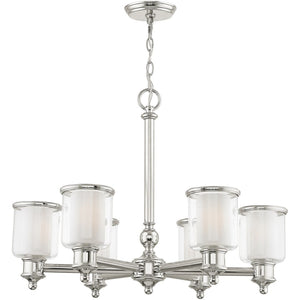HomeRoots Nickel Six-Light Dimmable Chandelier – Stylish Metal Design with Clear & Opal Shades for Any Room 687157