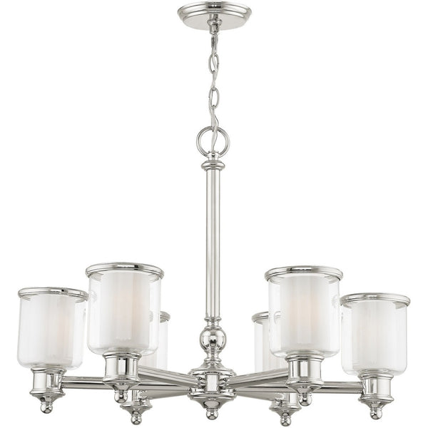 HomeRoots Nickel Six-Light Dimmable Chandelier – Stylish Metal Design with Clear & Opal Shades for Any Room 687157