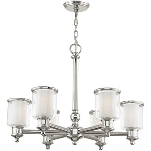 HomeRoots Nickel Six-Light Dimmable Chandelier – Stylish Metal Design with Clear & Opal Shades for Any Room 687157