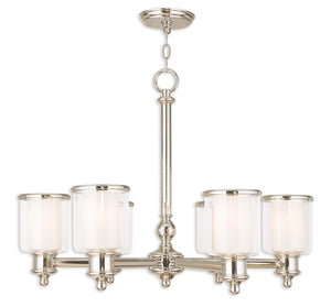 HomeRoots Nickel Six-Light Dimmable Chandelier – Stylish Metal Design with Clear & Opal Shades for Any Room 687157