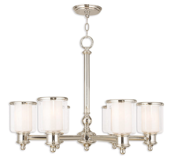 HomeRoots Nickel Six-Light Dimmable Chandelier – Stylish Metal Design with Clear & Opal Shades for Any Room 687157