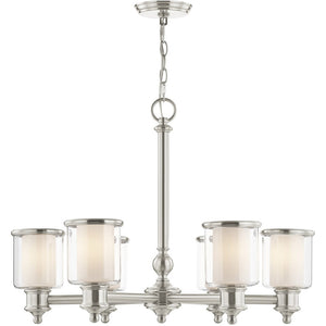 HomeRoots Six Light Dimmable Chandelier - Modern Cylindrical Shades for Elegant Ambient Lighting & Style 687158