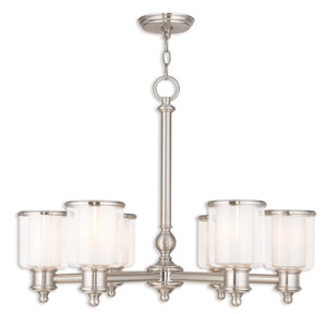 HomeRoots Six Light Dimmable Chandelier - Modern Cylindrical Shades for Elegant Ambient Lighting & Style 687158