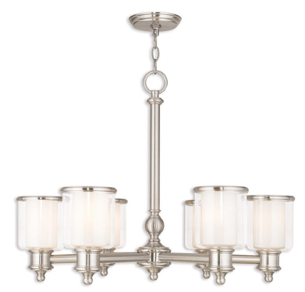 HomeRoots Six Light Dimmable Chandelier - Modern Cylindrical Shades for Elegant Ambient Lighting & Style 687158