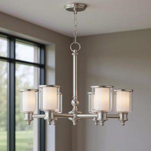 HomeRoots Six Light Dimmable Chandelier - Modern Cylindrical Shades for Elegant Ambient Lighting & Style 687158