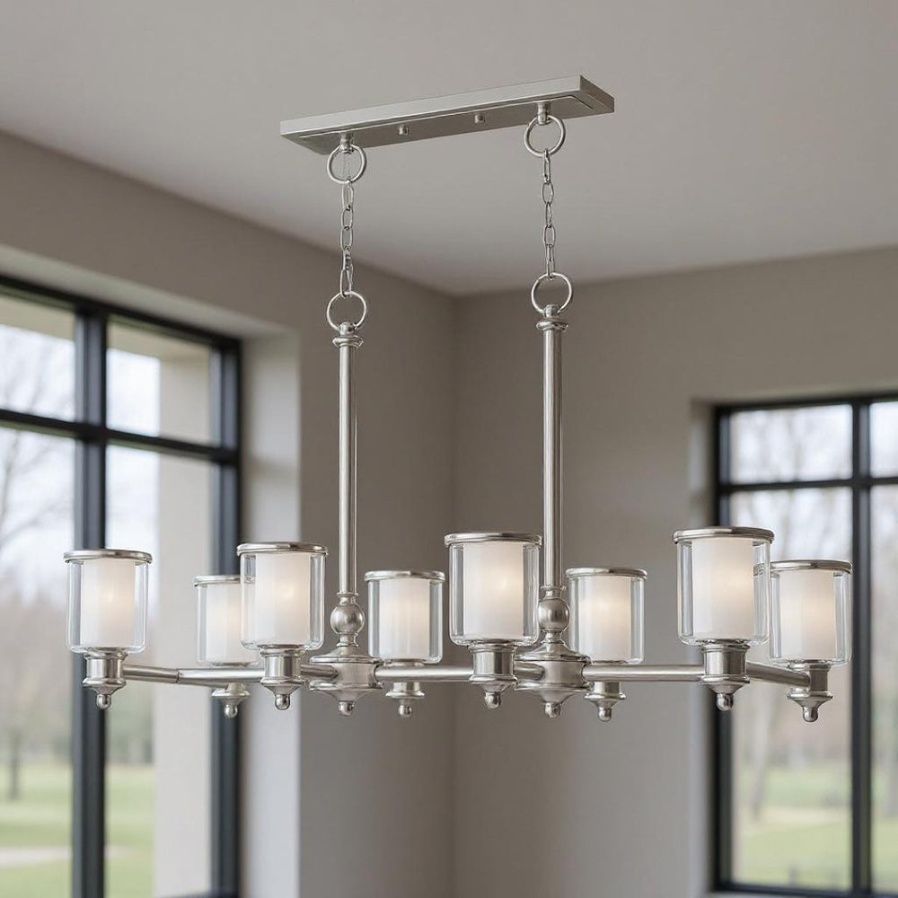 HomeRoots Eight Light Dimmable Chandelier – Modern Cylindrical Design with Steel Shades for Versatile Lighting 687159