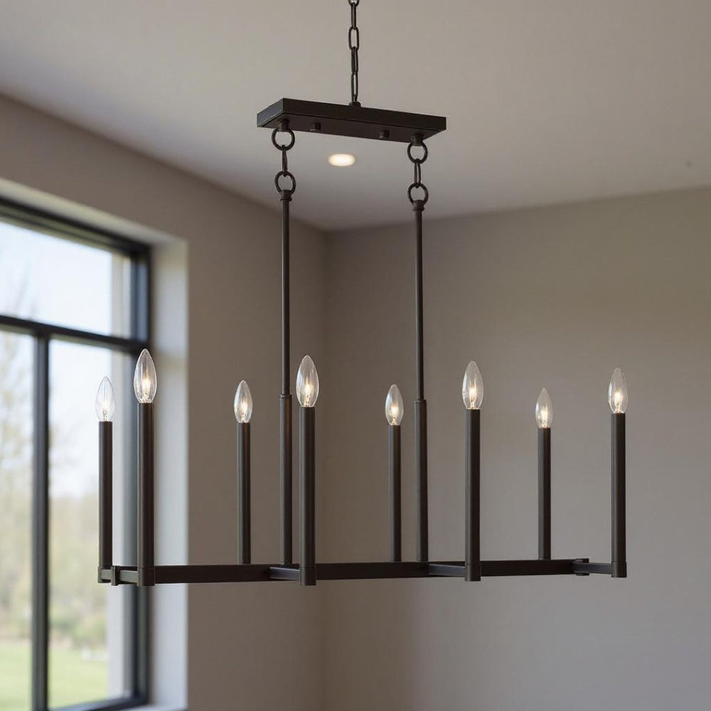 HomeRoots Bronze Eight-Light Dimmable Chandelier with Cylinder Shades for Elegant Ambiance & Warmth 687161