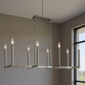 HomeRoots Eight Light Dimmable Chandelier with Cylindrical Shades for Modern Ambiance in Any Room 687162