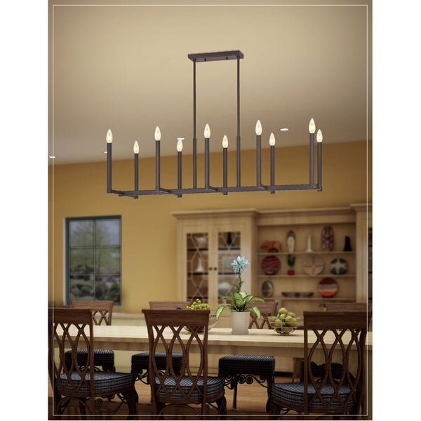 HomeRoots Bronze Ten-Light Dimmable Chandelier with Cylinder Shades for Elegant Home Lighting Solutions 687163