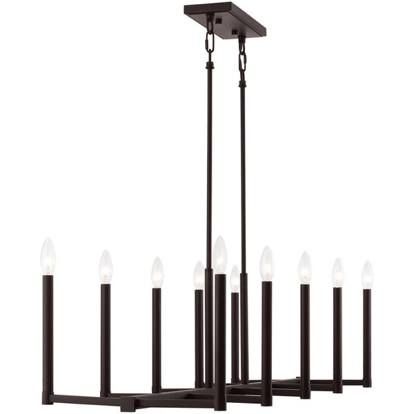 HomeRoots Bronze Ten-Light Dimmable Chandelier with Cylinder Shades for Elegant Home Lighting Solutions 687163