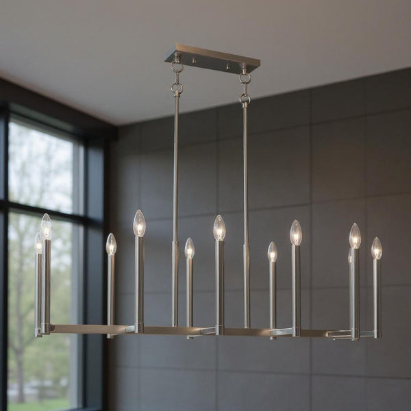 HomeRoots Ten Light Dimmable Chandelier with Modern Cylindrical Shades for Stylish Home Illumination 687165