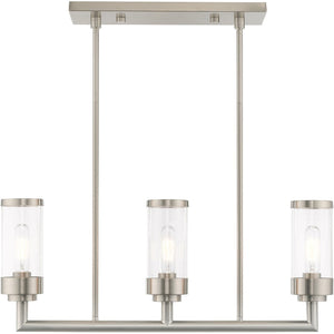 HomeRoots Three Light Dimmable Chandelier with Sleek Cylindrical Shades for Modern Home Décor and Versatility 687166