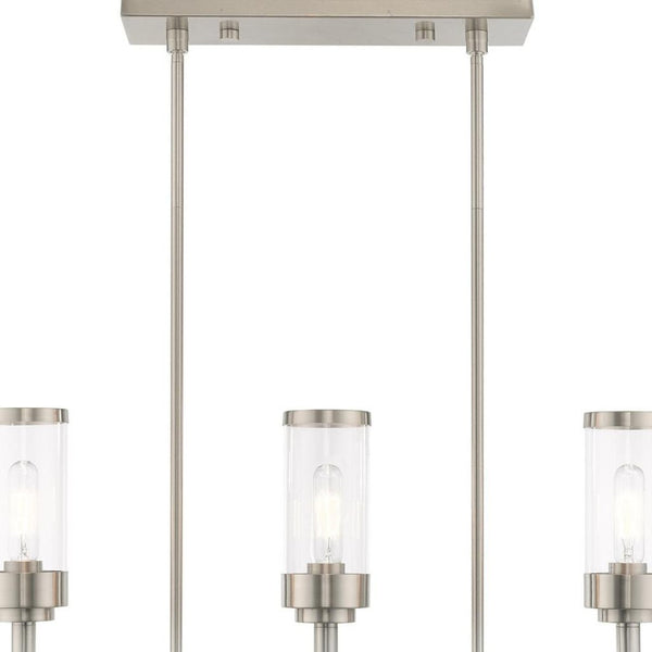 HomeRoots Three Light Dimmable Chandelier with Sleek Cylindrical Shades for Modern Home Décor and Versatility 687166