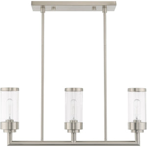 HomeRoots Three Light Dimmable Chandelier with Sleek Cylindrical Shades for Modern Home Décor and Versatility 687166