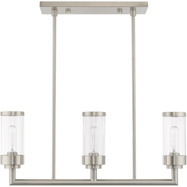 HomeRoots Three Light Dimmable Chandelier with Sleek Cylindrical Shades for Modern Home Décor and Versatility 687166