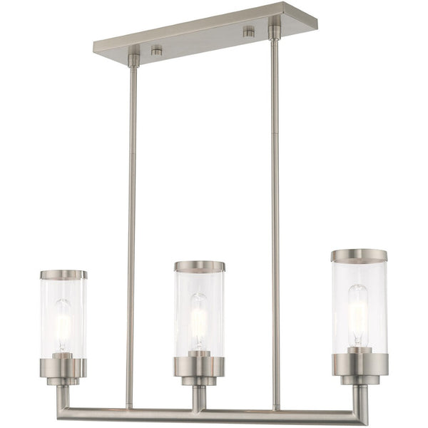 HomeRoots Three Light Dimmable Chandelier with Sleek Cylindrical Shades for Modern Home Décor and Versatility 687166