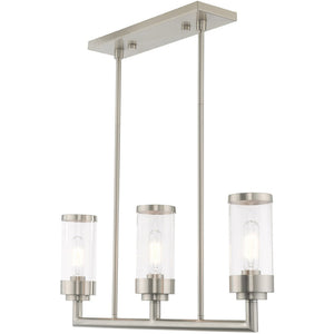 HomeRoots Three Light Dimmable Chandelier with Sleek Cylindrical Shades for Modern Home Décor and Versatility 687166