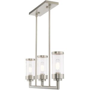 HomeRoots Three Light Dimmable Chandelier with Sleek Cylindrical Shades for Modern Home Décor and Versatility 687166