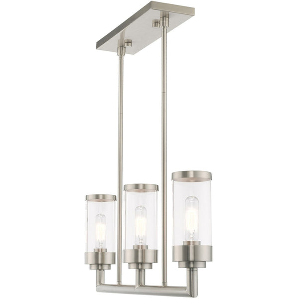 HomeRoots Three Light Dimmable Chandelier with Sleek Cylindrical Shades for Modern Home Décor and Versatility 687166