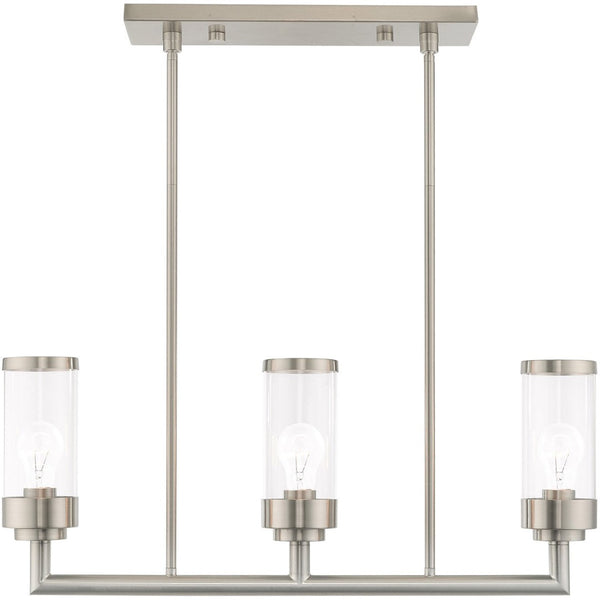 HomeRoots Three Light Dimmable Chandelier with Sleek Cylindrical Shades for Modern Home Décor and Versatility 687166