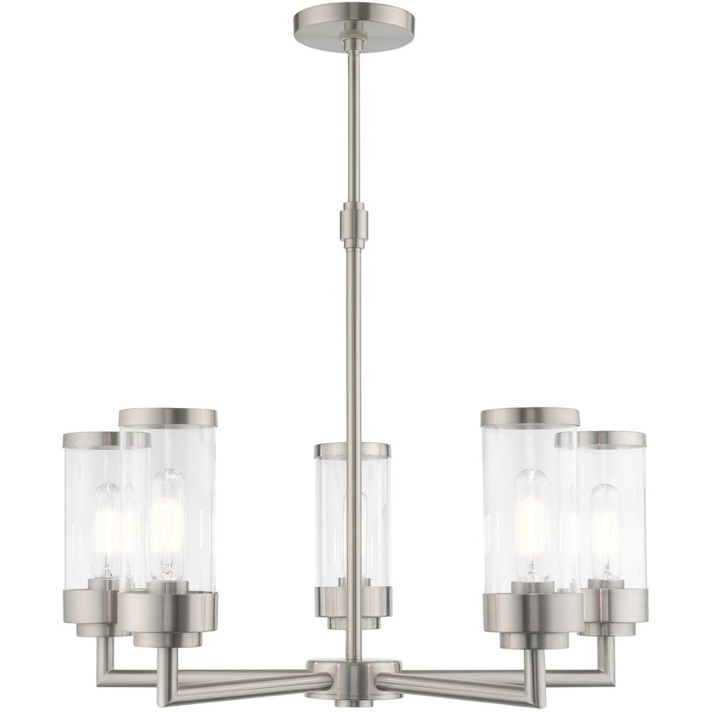 HomeRoots Five Light Dimmable Chandelier with Stylish Steel Shades - Modern Elegance for Any Room 687167