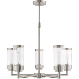 HomeRoots Five Light Dimmable Chandelier with Stylish Steel Shades - Modern Elegance for Any Room 687167